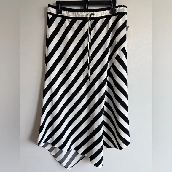 NWT LRL Ralph Lauren Black Label Sz 10 Black & White Striped Asymmetrical Skirt